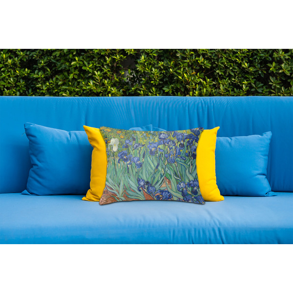 Irises (Van Gogh) Outdoor Throw Pillow  - LIFESTYLE (Rectangular - 20x14)