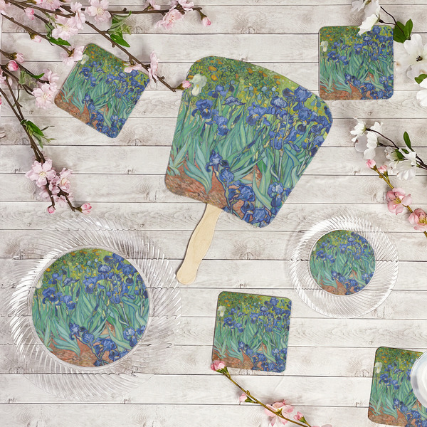 Irises (Van Gogh) Party Supplies Combination Image - All items - Plates, Coasters, Fans