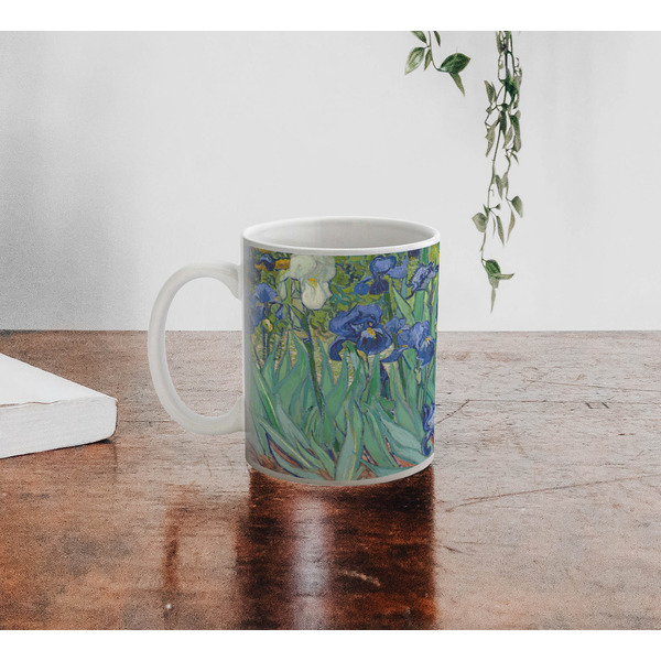 Irises (Van Gogh) Personalized Coffee Mug - Lifestyle