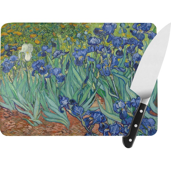 Custom Irises (Van Gogh) Rectangular Glass Cutting Board - Large - 15.25"x11.25"