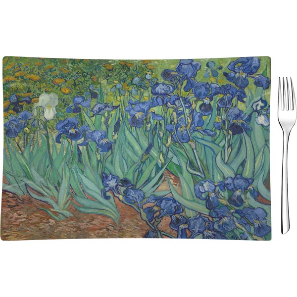Custom Irises (Van Gogh) Rectangular Glass Appetizer / Dessert Plate - Single or Set
