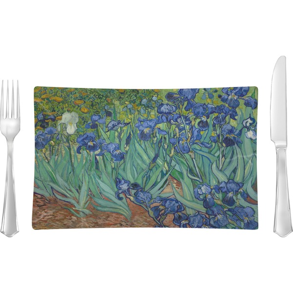 Custom Irises (Van Gogh) Rectangular Glass Lunch / Dinner Plate - Single or Set