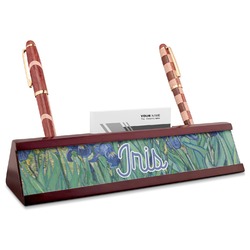 Irises (Van Gogh) Red Mahogany Nameplate with Business Card Holder