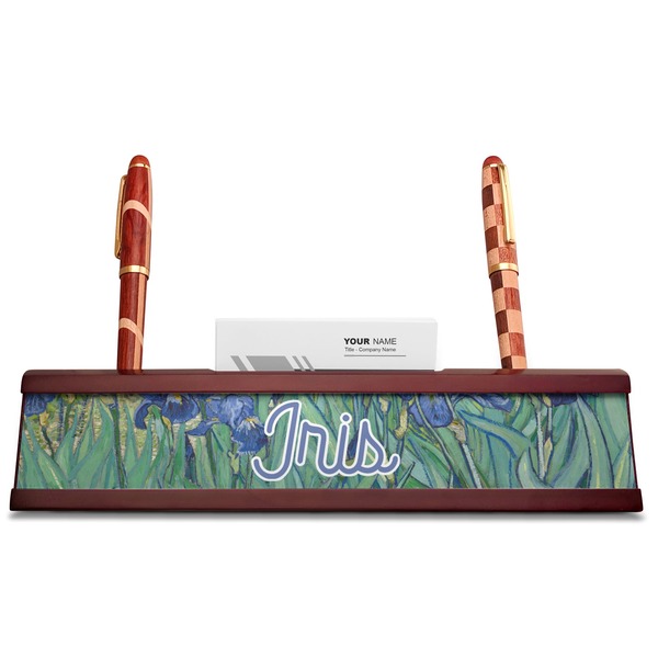 Irises (Van Gogh) Red Mahogany Nameplates with Business Card Holder - Straight