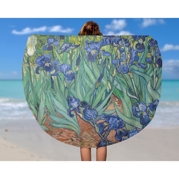 Irises (Van Gogh) Round Beach Towel - In Use