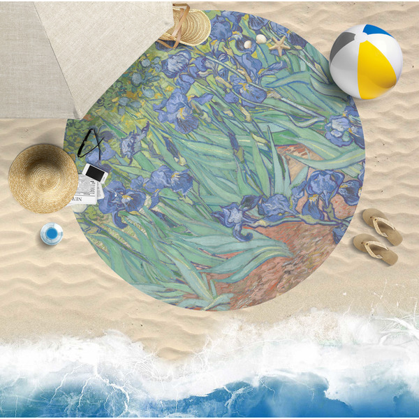 Irises (Van Gogh) Round Beach Towel Lifestyle