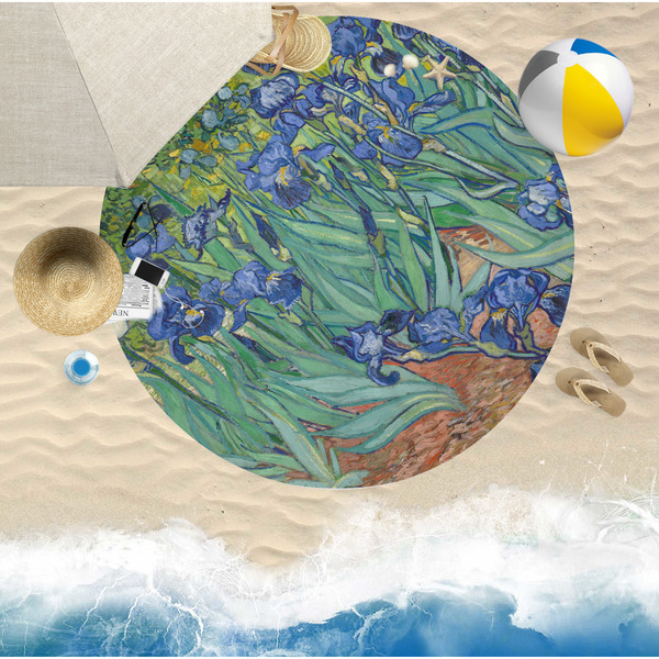 Irises (Van Gogh) Round Beach Towel Lifestyle