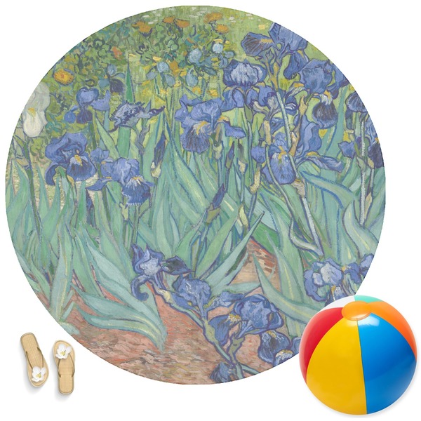 Custom Irises (Van Gogh) Round Beach Towel