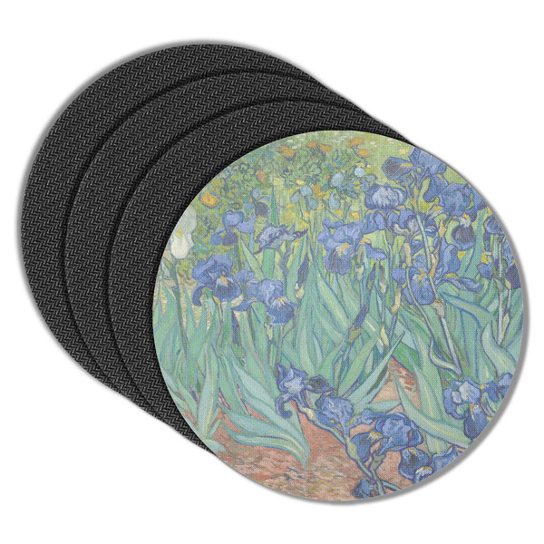 Custom Irises (Van Gogh) Round Rubber Backed Coasters - Set of 4