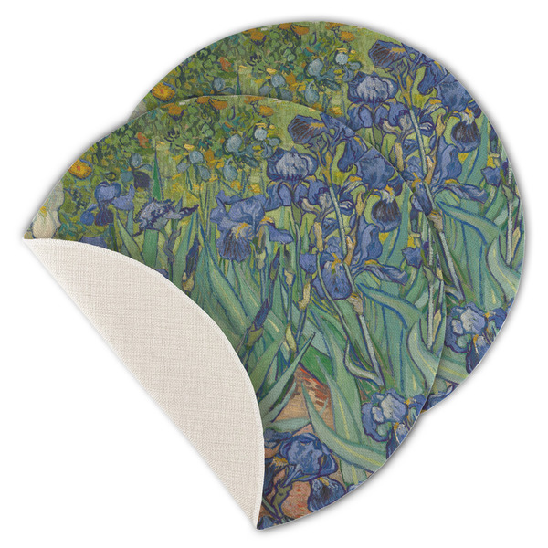 Custom Irises (Van Gogh) Round Linen Placemat - Single Sided - Set of 4