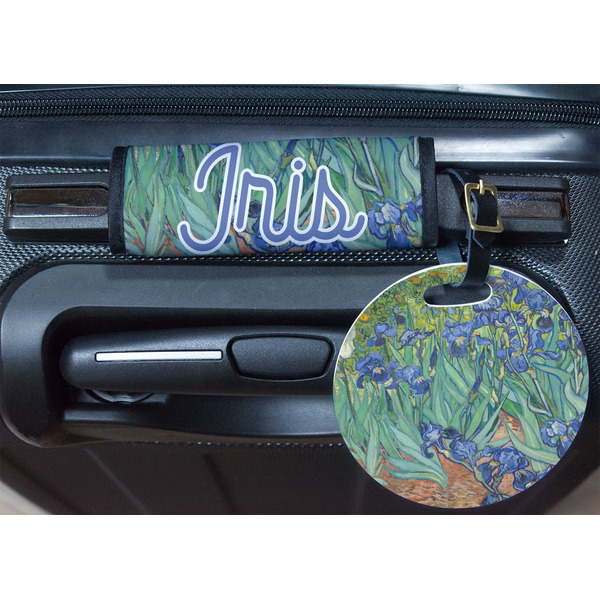 Irises (Van Gogh) Round Luggage Tag & Handle Wrap - In Context