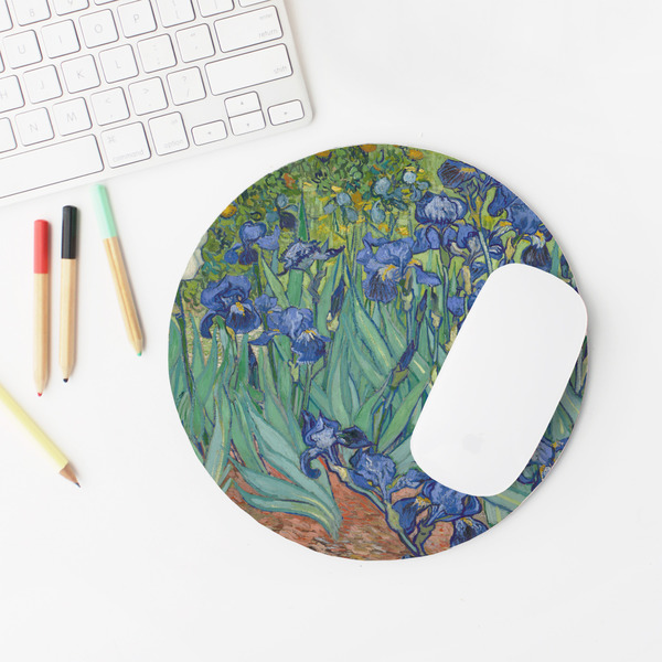 Irises (Van Gogh) Round Mousepad - LIFESTYLE 2