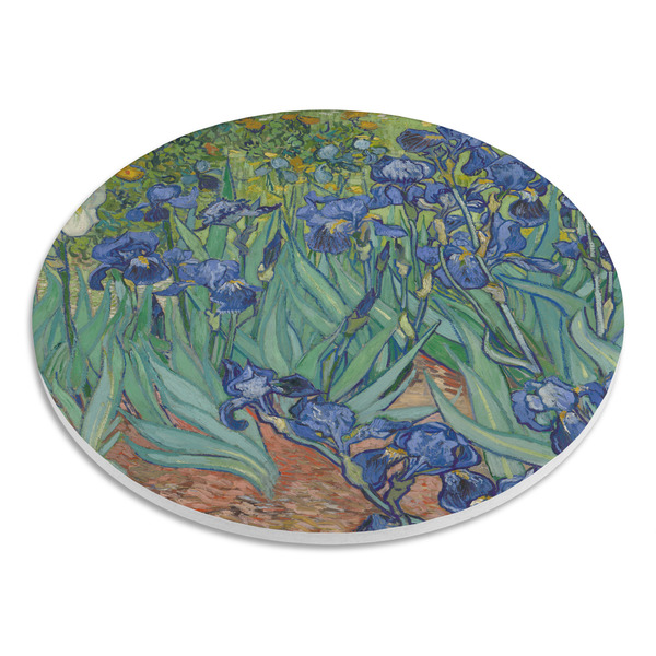 Irises (Van Gogh) Round Stone Trivet - Angle View