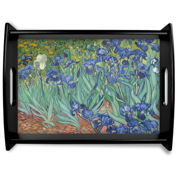 Custom Irises (Van Gogh) Black Wooden Tray - Large