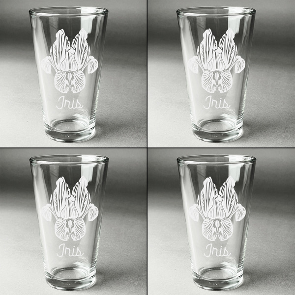 Irises (Van Gogh) Set of Four Engraved Beer Glasses - Individual View