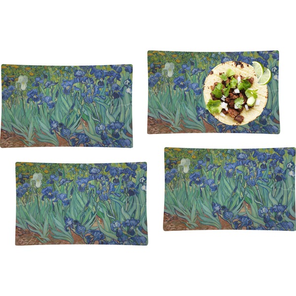 Custom Irises (Van Gogh) Set of 4 Glass Rectangular Lunch / Dinner Plate