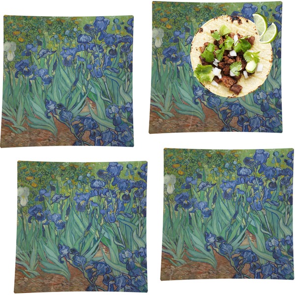 Custom Irises (Van Gogh) Set of 4 Glass Square Lunch / Dinner Plate 9.5"