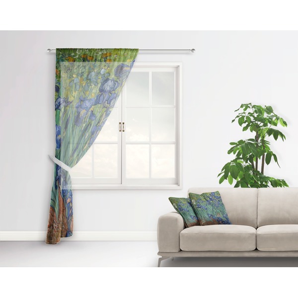 Irises (Van Gogh) Sheer Curtain With Window and Rod - in Room Matching Pillow