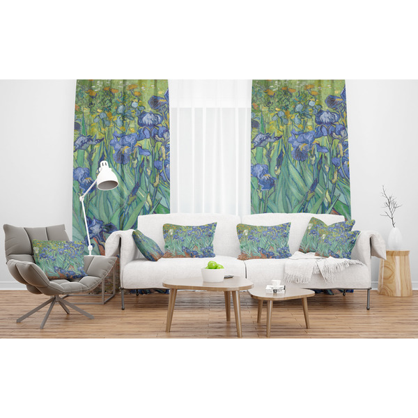 Irises (Van Gogh) Sheer and Custom Curtains in Room with Matching Pillows