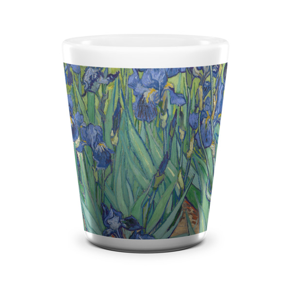 Custom Irises (Van Gogh) Ceramic Shot Glass - 1.5 oz - White - Set of 4