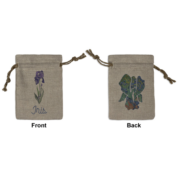 Custom Irises (Van Gogh) Small Burlap Gift Bag - Front & Back