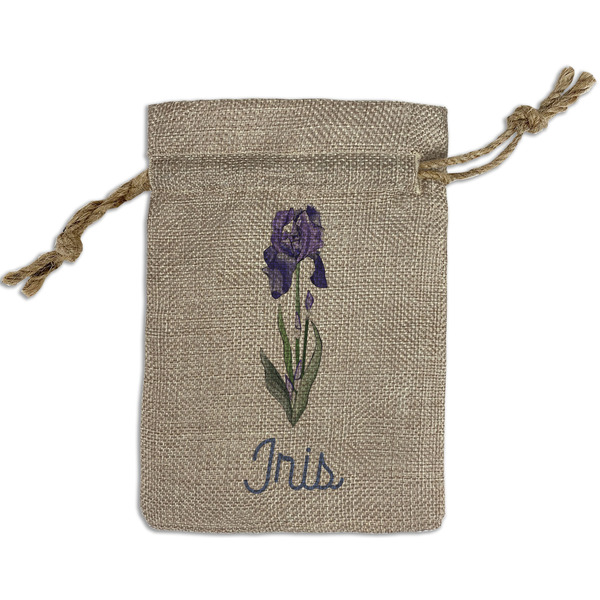 Custom Irises (Van Gogh) Small Burlap Gift Bag - Front