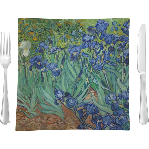 Custom Irises (Van Gogh) 9.5" Glass Square Lunch / Dinner Plate- Single or Set of 4