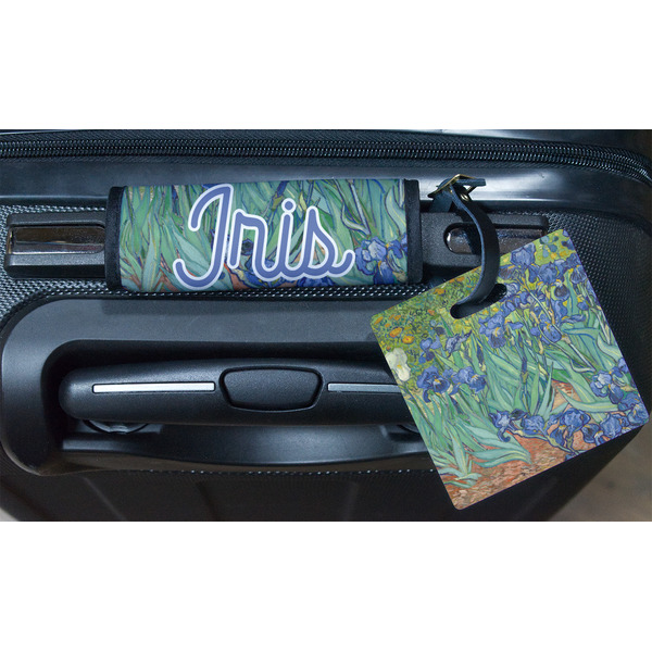 Irises (Van Gogh) Square Luggage Tag & Handle Wrap - In Context