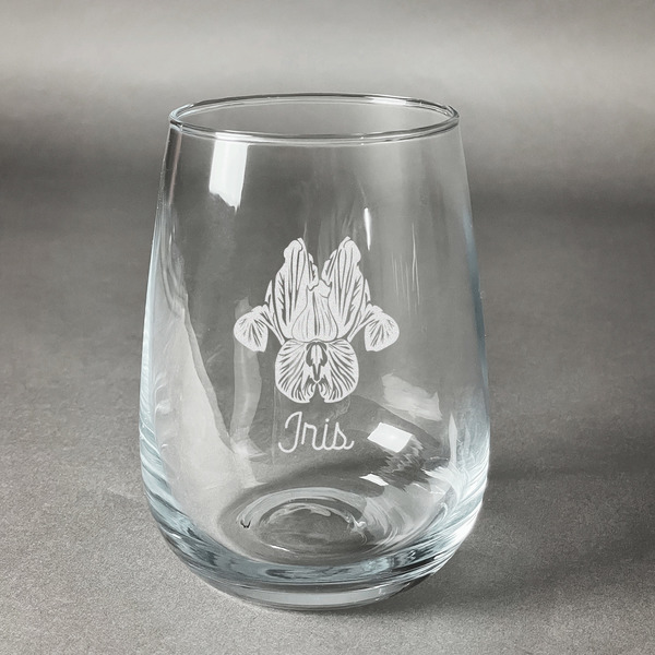 Custom Irises (Van Gogh) Stemless Wine Glass - Engraved