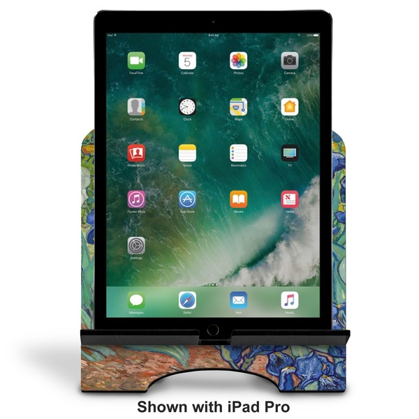 Irises (Van Gogh) Stylized Tablet Stand - Front with ipad