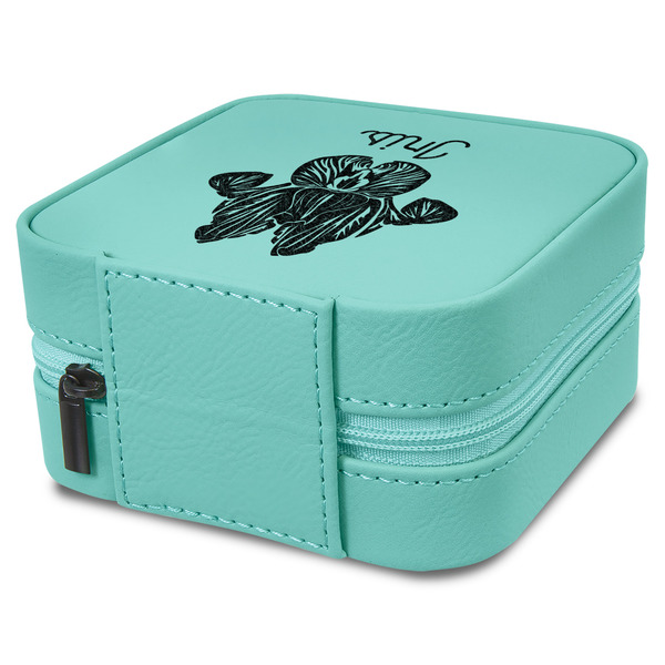 Irises (Van Gogh) Travel Jewelry Boxes - Leather - Teal - View from Rear