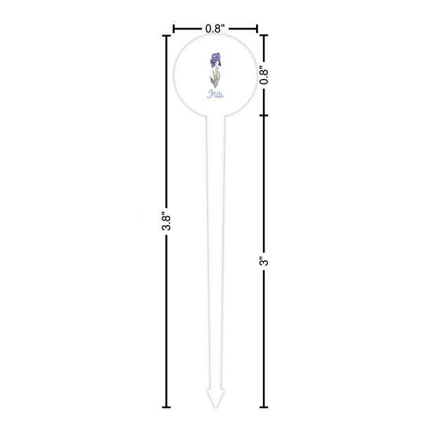 Irises (Van Gogh) White Plastic 4" Food Pick - Round - Dimensions