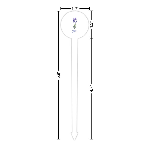 Irises (Van Gogh) White Plastic 6" Food Pick - Round - Dimensions