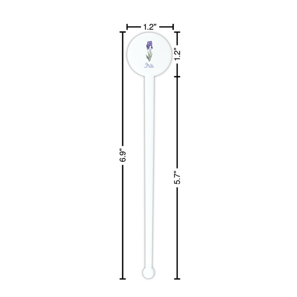 Irises (Van Gogh) White Plastic 7" Stir Stick - Round - Dimensions