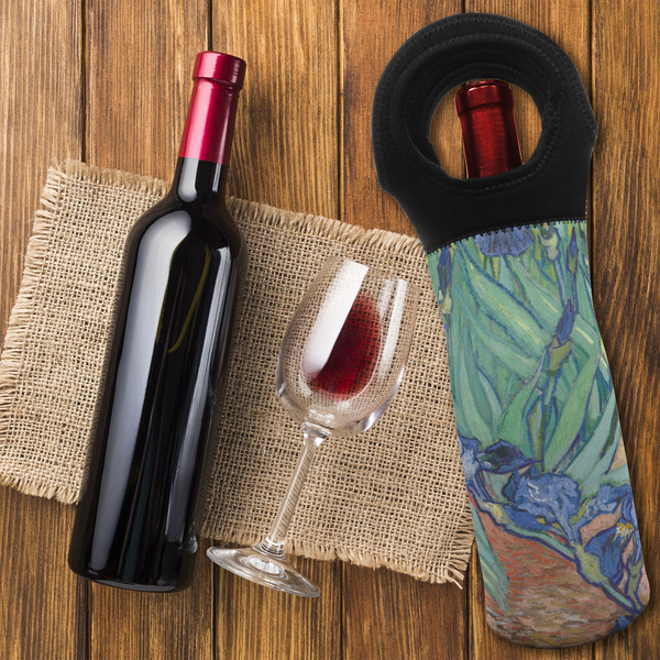 Irises (Van Gogh) Wine Tote Bag - FLATLAY