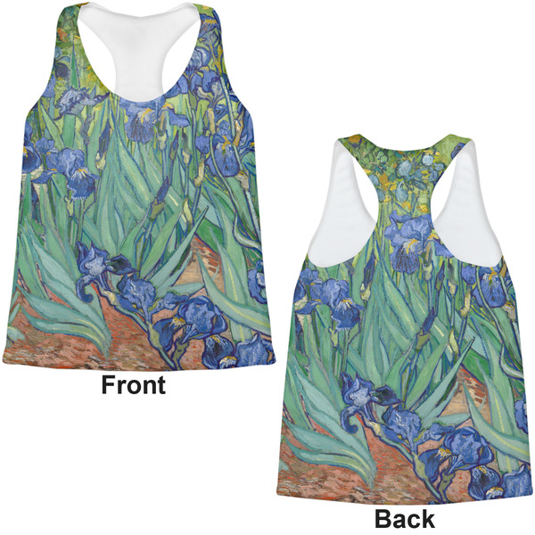 Irises (Van Gogh) Womens Racerback Tank Tops - Medium - Front and Back