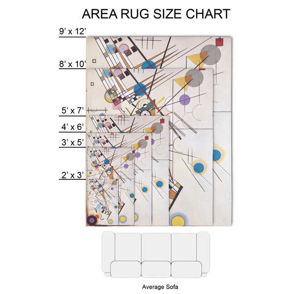 Kandinsky Composition 8 2'x3' Indoor Area Rugs - Size Chart