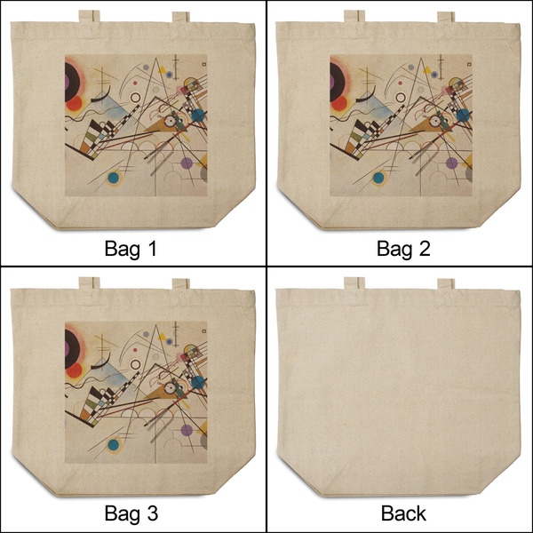 Kandinsky Composition 8 3 Reusable Cotton Grocery Bags - Front & Back View