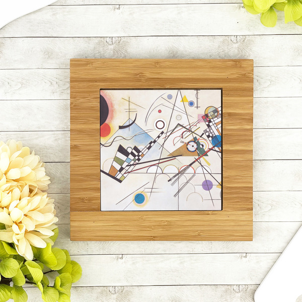 Kandinsky Composition 8 Bamboo Trivet with 6" Tile - LIFESTYLE