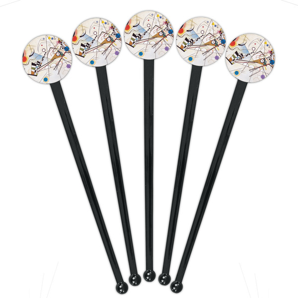 Kandinsky Composition 8 Black Plastic 7" Stir Stick - Round - Fan View