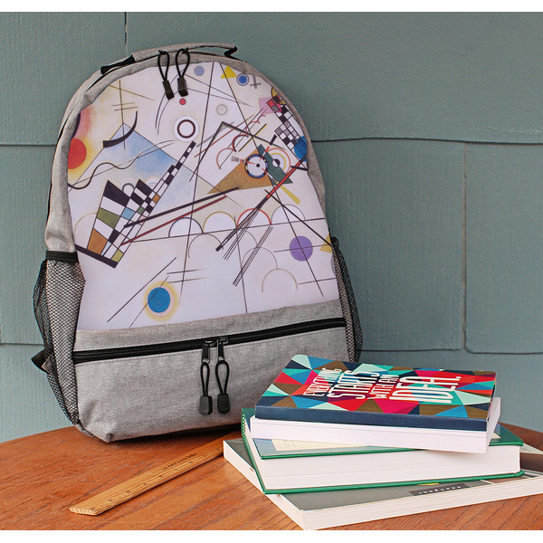 Kandinsky Composition 8 Large Backpack - Gray - On Desk