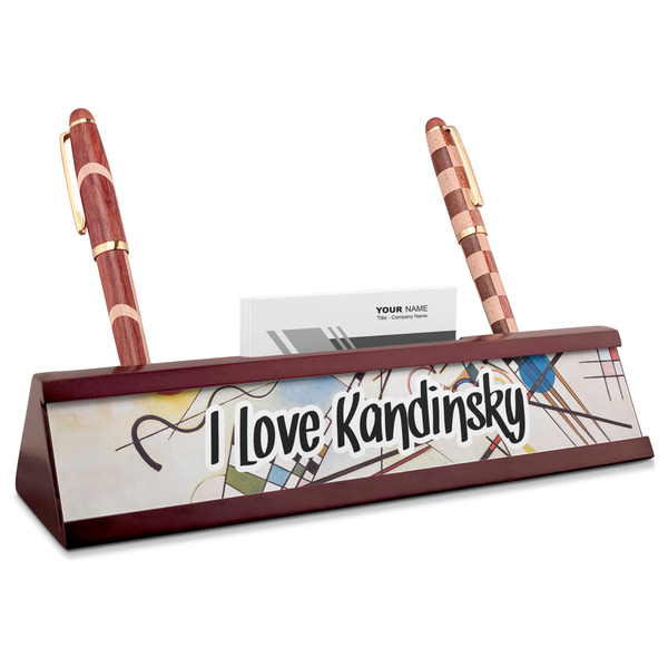 Custom Kandinsky Composition 8 Red Mahogany Nameplate with Business Card Holder