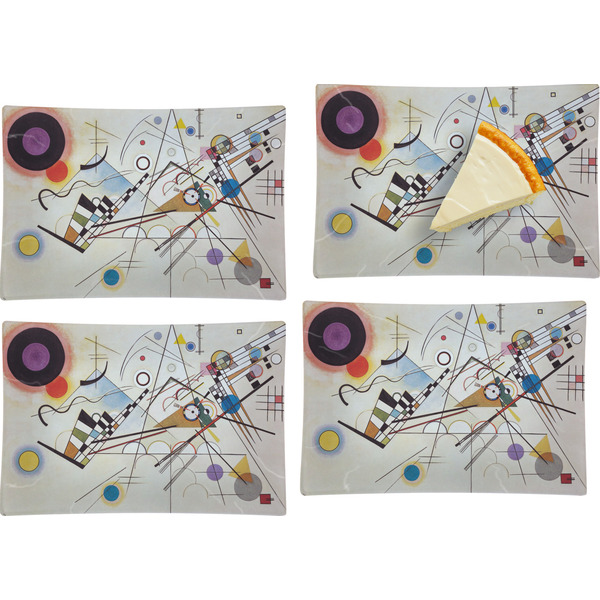 Custom Kandinsky Composition 8 Set of 4 Glass Rectangular Appetizer / Dessert Plate