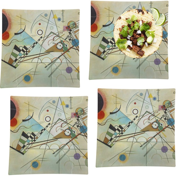 Custom Kandinsky Composition 8 Set of 4 Glass Square Lunch / Dinner Plate 9.5"