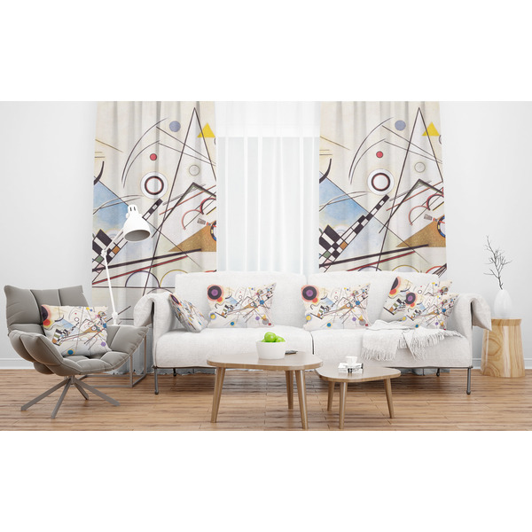 Kandinsky Composition 8 Sheer and Custom Curtains in Room with Matching Pillows