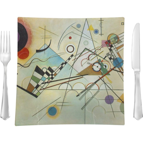 Custom Kandinsky Composition 8 9.5" Glass Square Lunch / Dinner Plate- Single or Set of 4