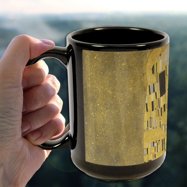 The Kiss (Klimt) - Lovers 15oz. Black Mug - LIFESTYLE