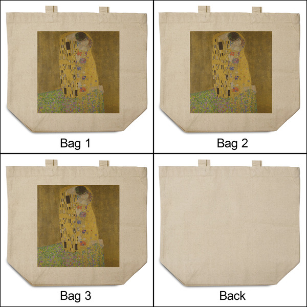 The Kiss (Klimt) - Lovers 3 Reusable Cotton Grocery Bags - Front & Back View