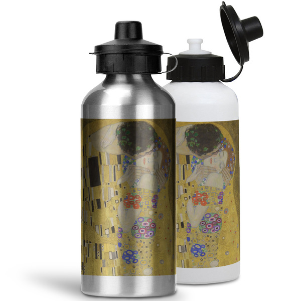 The Kiss (Klimt) - Lovers Aluminum Water Bottles - MAIN (white &silver)