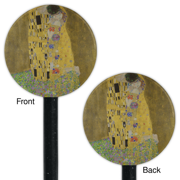 The Kiss (Klimt) - Lovers Black Plastic 5.5" Stir Stick - Double Sided - Round - Front & Back